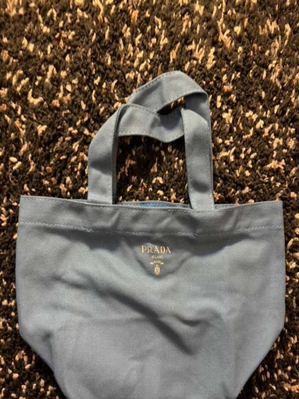 Prada Milano Mini Canvas Tote Bag Blue Gold Logo Shopper